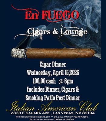 Dinner & Cigar Party Wed Apr 15 @6pm Image